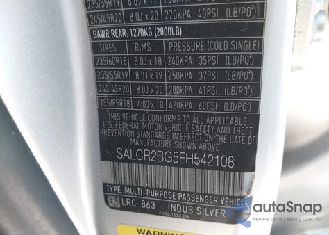 2015 Land Rover Discovery Sport Hse из США, поврежденный, VIN SALCR2BG5FH542108